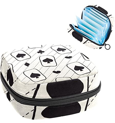 Aufbewahrungstasche für Damenbinden, Menstruationstassen-Tasche, Perioden-Tasche, Organizer für weibliche Pads, Tampons, schwarze Cartoon-Spielkarten