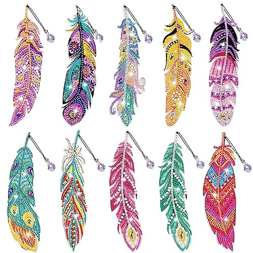 5D Diamond Painting Lesezeichen Set: 10 Stück DIY Diamant Malerei, Beidseitig Strass, Für Bücher, Schlüsselanhänger, DIY Making Arts Crafts