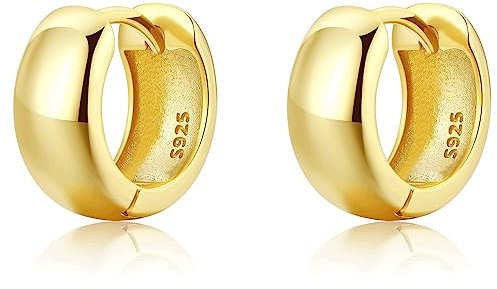 SILBERTALE Dicke Ohrringe Gold Creolen 10mm Silber 925 Klein Breit Kreolen Huggie Hypoallergen Ohrringe für Damen