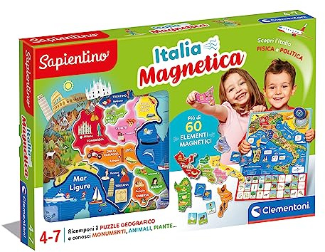 Clementoni - 16751 - Sapientino - Geo-Puzzle Magnetico Italia - Puzzle con Cartina Dell'Italia Fisica, Gioco Educativo di Geografia per Bambini dai 4 Anni (Gioco in Italiano)