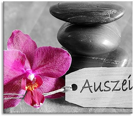 Orchidee mit Zen Steinen Herdabdeckplatte & Spritzschutz aus Echtglas | Für Herd-Kochfelder | 60x52 cm