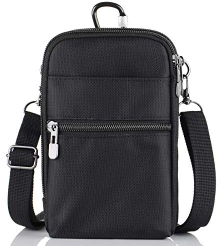 Cell Phone Belt Clip Bag, Cell Phone Shoulder Holster Men Black, Vertical Zipper RFID Passport Holder Mobile Phone Crossbody Shoulder Messenger Bag Smartphone Waist Pack with Belt Loop Holder Pocket