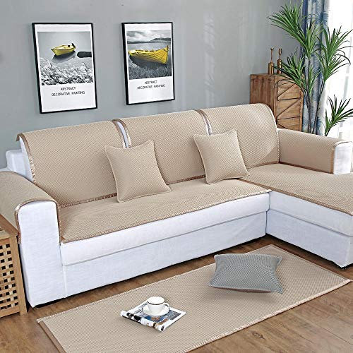 DSHUB Sofaschoner-Schutz, atmungsaktiver Couch-Schonbezug, Sommer-Sofabezug, rutschfeste Ledersofa-Couchbezüge für Büro/Schlafzimmer/Wohnzimmer-beige_80*160 cm