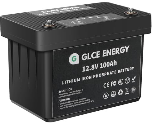 12V 100Ah LiFePO4 Batterie, GLCE ENERGY Batterie au Lithium Rechargeable,Cycle Profonde 4000~15000 Fois, BMS 100 A intégré pour Camping-Car,Marine,Stockage d'énergie Solaire,Camping,Bateaux…