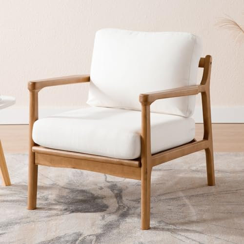Wahson Vintage Sessel Wohnzimmer Loungesessel Moderner Akzentstuhl, Relaxsessel mit Holzgestell, Leinen, Für Wohnzimmer/Schlafzimmer, Beige