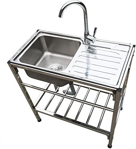 Outdoor Küchenspüle,Spültisch Edelstahl,silberfarben, gewerbliche Küchenspüle,Waschküchenspüle 1 Fach,mit Schlauchanschluß Waschtisch,für Garage,Garten,Outdoor. ( Size : Hot and cold , Color : ORDINAR