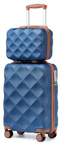 British Traveller Reisekofferset Handgepäck 54x36.5x21.5 cm mit Kosmetikkoffer 31x25x17 cm, Hartschalen-Koffer aus ABS+PC, Blau