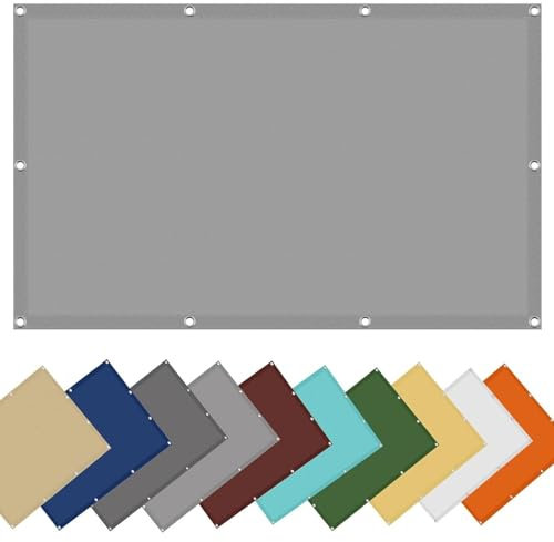 Sichtschutz mit Ösen 3.4 x 4.8 m Sonnenschutz Windschutz Segeltuch Pergola Überdachung Plane 98% Uv-Schut Wetterschutz mit Seil für Draußen Patio Terrasse Camping, Hellgrau