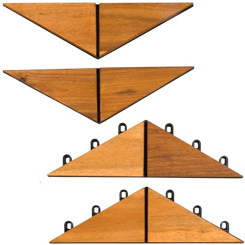 Interlocking Deck Tiles 12x8 - Non-Slip Acacia Wood Outdoor Tiles for Patio - Decking, Porch and Balcony Flooring Tiles - Easy to Install Wooden Deck Tile Pavers (Edges)