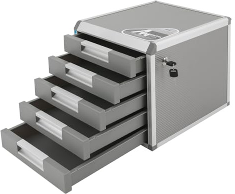 Mermajestic 31.5 * 35 * 29.8cm Modern Drehbarer Abfluss Metall Schubladenbox Abschließbar 5 Fächer A4 mit Beschriftungsfeldern Dokumenten Aufbewahrung Ablagebox Aluminiumlegierung Robust