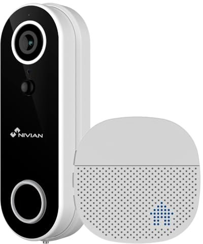 NIVIAN - Video campanello intelligente WiFi con fotocamera Full HD, audio bidirezionale, rilevamento del movimento, visione notturna, batteria ricaricabile, compatibile con app tua, Alexa e Google