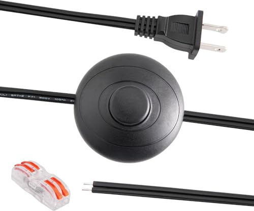 Asjeumt 6ft Foot Switch Lamp Cord Replacement, Black Floor Light Switches with Plug, Foot Tapper Pedal Lamp Wire Switch, AC 125V Step ON Off Push Button, Repair DIY Replace Footswitch Fixtures