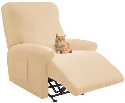 Chickwin Sesselschoner für Relaxsessel 1 Sitzer, Fernsehsessel Bezug mit Taschen Elastisch Polyesterfaser Sesselschoner für Fernsehsessel Sesselschoner mit Armlehne (Khaki)