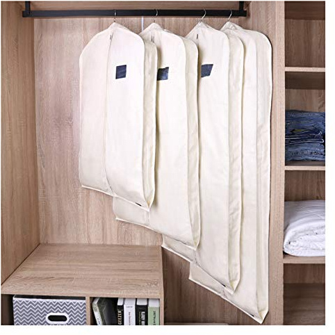 Kleidersäcke Zum Aufhängen Von Kleidung, Atmungsaktive Anzugtaschen Und Kleiderhüllen Aus Baumwolle, Mottensichere Anzughüllen, Kleidertaschen, Kleiderschutzhüllen Für (Size:90×58cm,Color:Weiß-Breit)