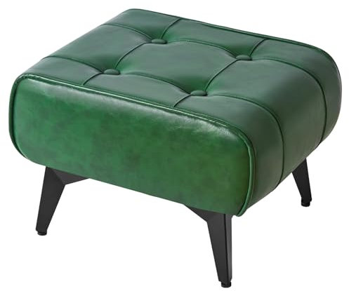 YMYNY Kleiner Fußhocker Leder fußbank Moderne Hocker Gepolstert, Sofa Sitzhocker für Sessel Wohnzimmer, Square Tech Fabric Ottoman Vintage 40×30×26CM Grün HBD037GR