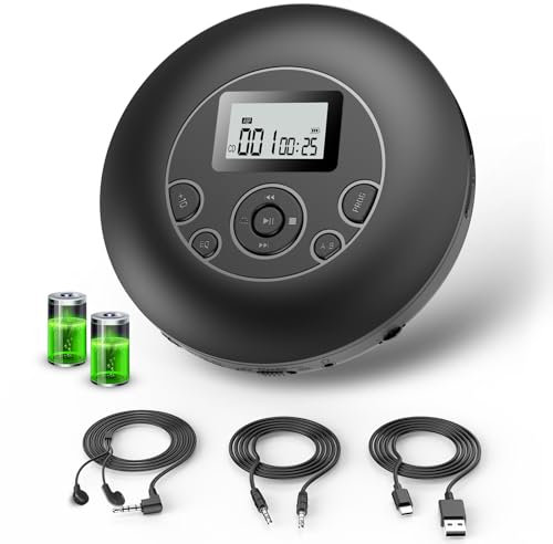 DESOBRY Tragbarer CD-Player, Wiederaufladbarer Discman Mit Kopfhörer, Hold Lock Und Anti-Shock-Funktion, Autor Mit AUX, LCD-Bildschirm