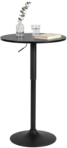 CLP Stehtisch rund 60cm Lamoni, Bartisch stufenlos höhenverstellbar, 360° drehbar, Bistrotisch mit stabilem Metallgestell und Bodenschutz, Farbe:schwarz/schwarz, Form:rund