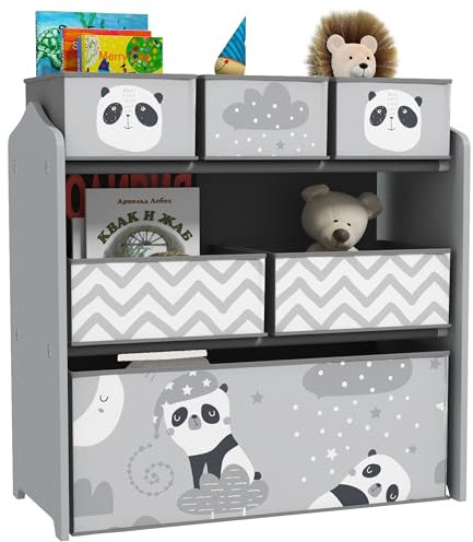 ZONEKIZ Estantería Infantil para Juguetes con 6 Cajas de Tela no Tejida Extraíbles Organizador Juguetes para Niños de 3-8 Años para Dormitorio Guardería 63x30x66 cm Gris y Blanco