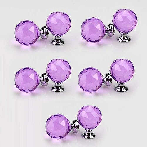 ASZHQUXIUAS Pomelli per cassetti con Vite, Manopole Decorative for cassettiera, 10 Pezzi, Diametro 40 mm, in Vetro Cristallo Decorativo con Viti, for mobili da Armadio, cassettiere(Light Purple)