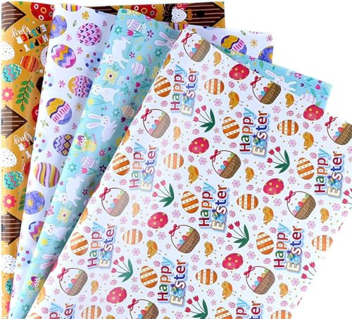 Geschenkpapier Ostern - 8 Blätter 70 x 50cm Geschenkpapier Kinder Osterdeko | Ostergeschenkpapier Rolle mit Osterhase Ostereier Oster Geschenkpapier für Ostern Geburtstag Hochzeit Geschenkverpackung