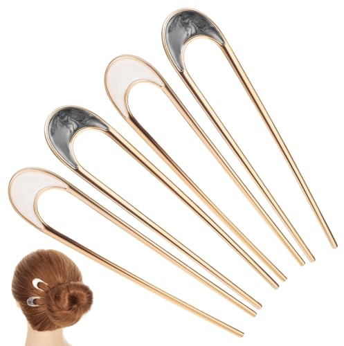 Healeved Französische Haarnadeln Aus Metall 4 Stück U-Form Haarstäbchen Für Dutts Haarknoten Zubehör Haarspange Für Damen Für Alltag Partys Und Hochzeiten