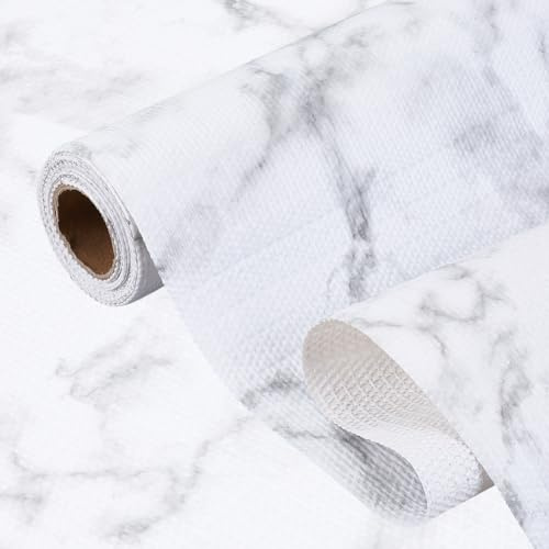 CREATCABIN Regaleinlagen Für Küche Nicht Klebende Schrankeinlage rutschfeste Schubladeneinlage PVC Regalpapier Wasserdicht Weißer Marmor Schrankeinlage Matten Schutz Regalen Schränken Kommoden 0.3x3m