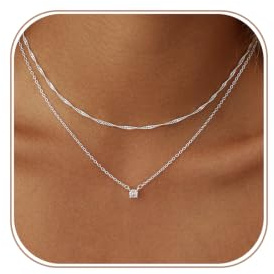 VIROMY Collana Donna Oro/Argento 14K Oro/Argento Zirconia Collane con ciondolo a strati Collana a Corda Intrecciata Gioielli di Tendenza per Donne