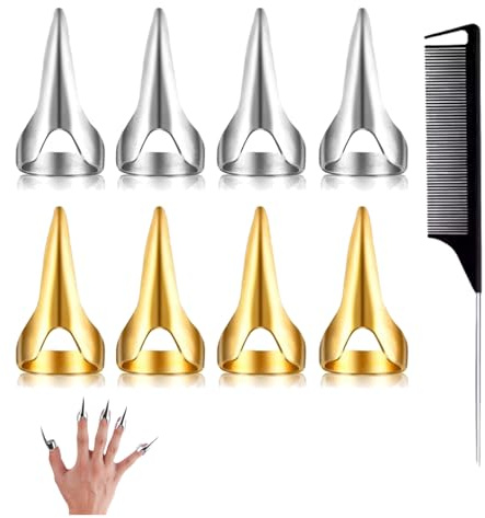 9 Pièce Meches pour Tresses Africaine Outil,Peigne Cheveux Bouclés Bague Plaquage Griffe Coiffure,Meche Tresse Afro Comb Doigts Anneau Outils de Cheveux Séparation Coiffeur Peigne Fin Tresse Anneau