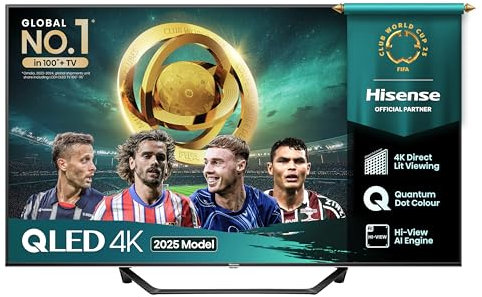 Hisense 43 43A7QTUK QLED Smart AI TV - 4K Direct Lit Viewing, Quantum Dot Colour, Hi-View AI Engine, Dolby Vision, Dolby Atmos with with Freely, Disney +, YouTube, Netflix