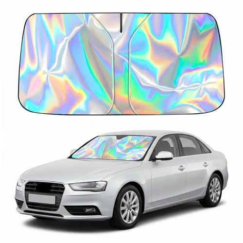 Car Windshield Sunshade Reflective 99% UV Laser Sun Shade Block Screen Foldable Sun Shade Visor Cover for Car Truck Bus SUV Sun Heat Protection Keep Your Vehicle Cool (145 x 80cm)