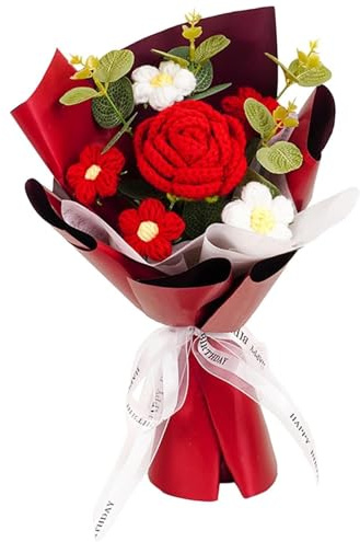 CGTQROVR Fiori all'Uncinetto Creativo Bouquet di Fiori all'Uncinetto completato completato a Maglia Artificiale squisiti Regali di San Valentino di San Valentino Ideali Ideali per lei