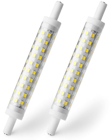R7s Bulb 118mm LED Dimmable, 2Pcs 10W 6000k J118 Cool White Replacement R7s Liner Halogen Light Bulbs Equivalent Energy Saving Floodlight Security Light Bulb for Ceiling Uplighters Reading Lamps