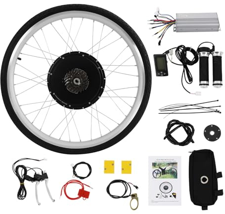 jiumxliu 26 Zoll 48V Ebike Umbausatz 1000W Elektrofahrrad Umbausatz Vorderrad Bürstenloser Getriebemotor Ebike Conversion Kit 31.05 km/h, 7-Stufen PAS, Tempomat, LCD-Display