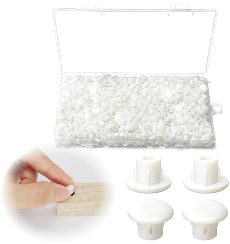 600 Pièces Cache Trou Meuble Blanc Bouchons à Vis en Plastique pour Trou de 5 mm, Couvre Vis Rond 8x8 mm, Cache Perçage Décoratif pour Meubles, Armoires, Bureaux, Étagères - Lot Grandes Quantités