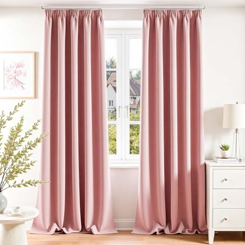 Vangao Kräuselband Gardinen für Schienensystem H245 x B140 cm 2er Set, Rosa | Vorhänge Verdunkelnd, Wohnzimmer Schlafzimmer Kinderzimmer Fenster, Verdunklungsvorhänge 245 cm lang, Pink Blackout Curtains