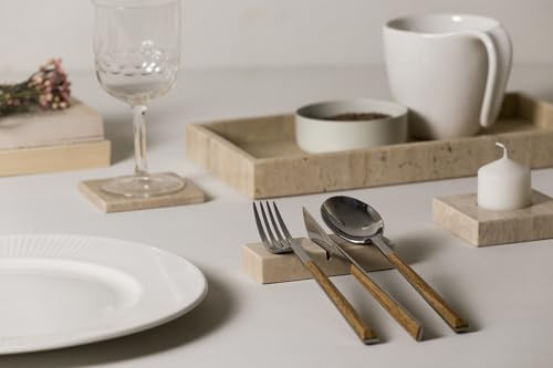 FacciamoCASA Poggiaposate XL in Marmo Naturale – Appoggia posate Artigianale Made in Italy – Elegante Appoggio per Posate – Portaposate Decorativo e Sostenibile per la Tavola (Travertino Paglierino)