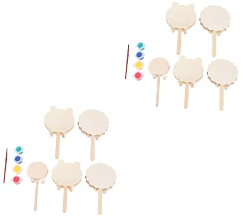 Kisangel 14 Stck Teiliges DIY Holz Rasseltrommel zum Bemalen Handgefertigtes Kinderspielzeug Umweltfreundliches Material Fördert Hand Auge Koordination Farbigem Farbpigment und Stift