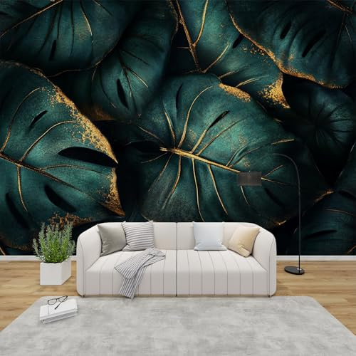 Fototapete Monstera Schlafzimmer, 3D Tapete Tropische Blätter, Vliestapete Grün, Tapeten Wohnzimmer Muster, Dschungel Botanisch Wand Deko Kinderzimmer, Wandtapete, Mustertapete Vlies 416x254 cm