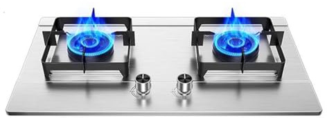 Cuisinière À Gaz Portable, Cuisinière De Comptoir À Anneau De Feu De 5,2 KW, Wok En Acier Inoxydable Avec Dessus En Verre, 2 Brûleurs, Support Carré Antidérapant(LPG)