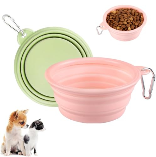 JYNXOR 2 Stück Großer Hundenapf Faltbar, Faltbare Hundereisenäpfe, tragbarer Hundewasserfutternapf, Tragbar Auslaufsichere Reisenäpfe mit Karabiner für Hunde Katzen für Wasser und Futter(350 ml)