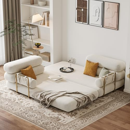 Homary Sofá Cama Convertible de 3 Plazas de Terciopelo Blanco de 206CM, Sofá Cama 3 Plazas con Respaldo Ajustable y Cama Plegable Moderna, Sillón Cama de Estilo Contemporáneo
