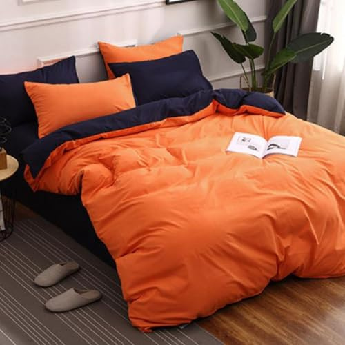 GGYTMQL Color sólido Bloque de Color Reversible Cubierta de edredón Conjunto de Cama con Almohada monocromática - sábanas de algodón de algodón lavadas de 4 Piezas Juego de Comodidad