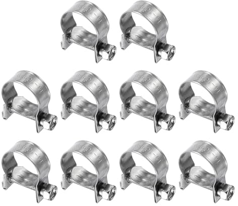 sourcing map 10pcs Fuel Injection Hose Clamp 14-16mm Adjustable 304 Stainless Steel Mini Gas Line Hose Clamp for Automotive Agriculture Plumbing Diesel Petrol Pipe