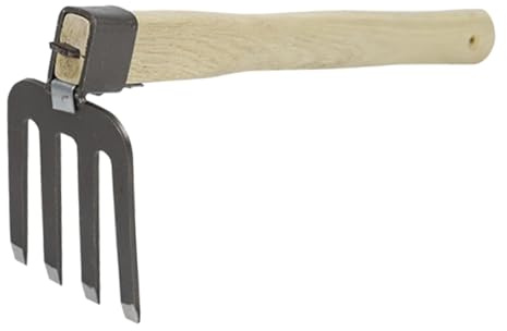 Anneome Rastrillo de Mano para Jardín Acero Duradero y Mango de Madera Ergonómico Multifunción para Deshierbar y Nivelar Césped Herramienta Portátil para Jardinería Doméstica