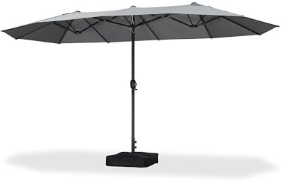 PURPLE LEAF Parasol de Jardin Extérieur 4,25 x 2,45 x 2,4 m avec Pied, Parasol Rectangulaire Double avec 12 Baleines et Manivelle en Aluminium pour Terrasse, Patio, Balcon, Cafés, Gris Clair