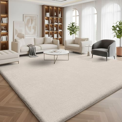 Homaxy Modern matta, vardagsrum, 240 x 340 cm, rund, mysig, mjuk, tvättbar, mattor, halkfri baksida, kort lugg, extra stor matta för hall, barnrum, sovrum, beige