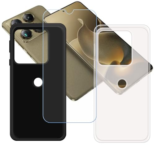 BMPNLSZ Funda (6,7) Screen Protector, Negro + Translúcido Suave Silicona TPU Canica Carcasa Caso Case + Cristal Templado Film Vidrio