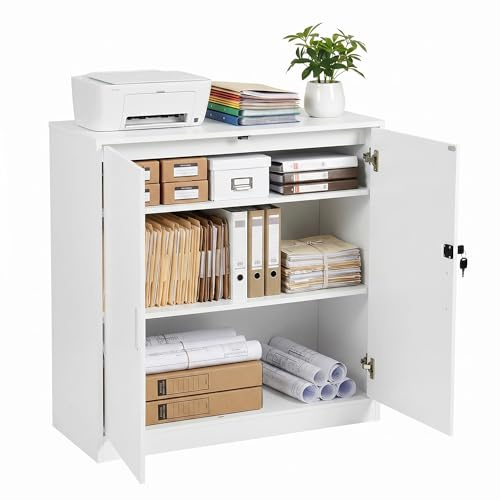 anrekl Aktenschrank, Büroschrank Abschließbarer Schrank mit Einlegeböden, Mehrzweckschrank Höhenverstellbar Aufbewahrungsschrank Aktenschränke für Büro, Homeoffice, Wohnzimmer, Garage,Weiß