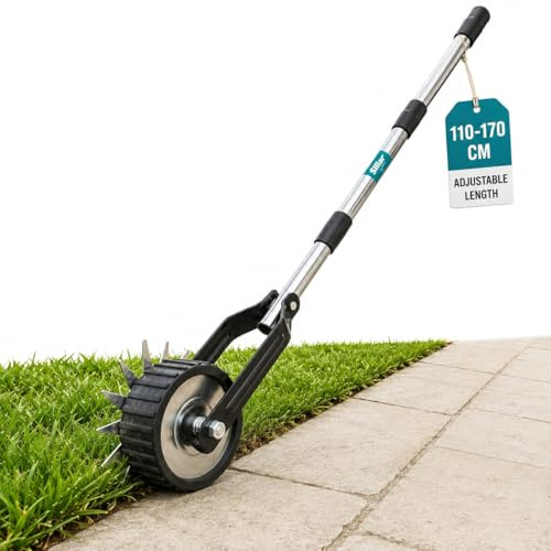 Sillar Tagliabordi Manuale con Manico Regolabile, Tagliabordi per Prato con Lama Dentata in Acciaio Inox, Ruota di Guida, Attrezzo da Giardino per Aiuole Viali Marciapiedi, 100x135x170 cm