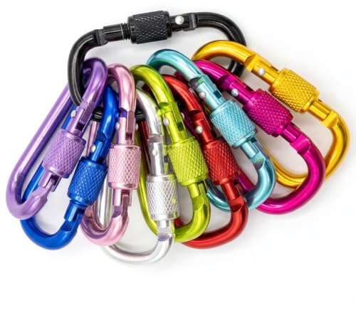 10 Pcs Carabiner Clip Locking Carabiner Clips Aluminum Carabiners D Ring Clip for Outdoor, Camping, Fishing, Backpack, Traveling